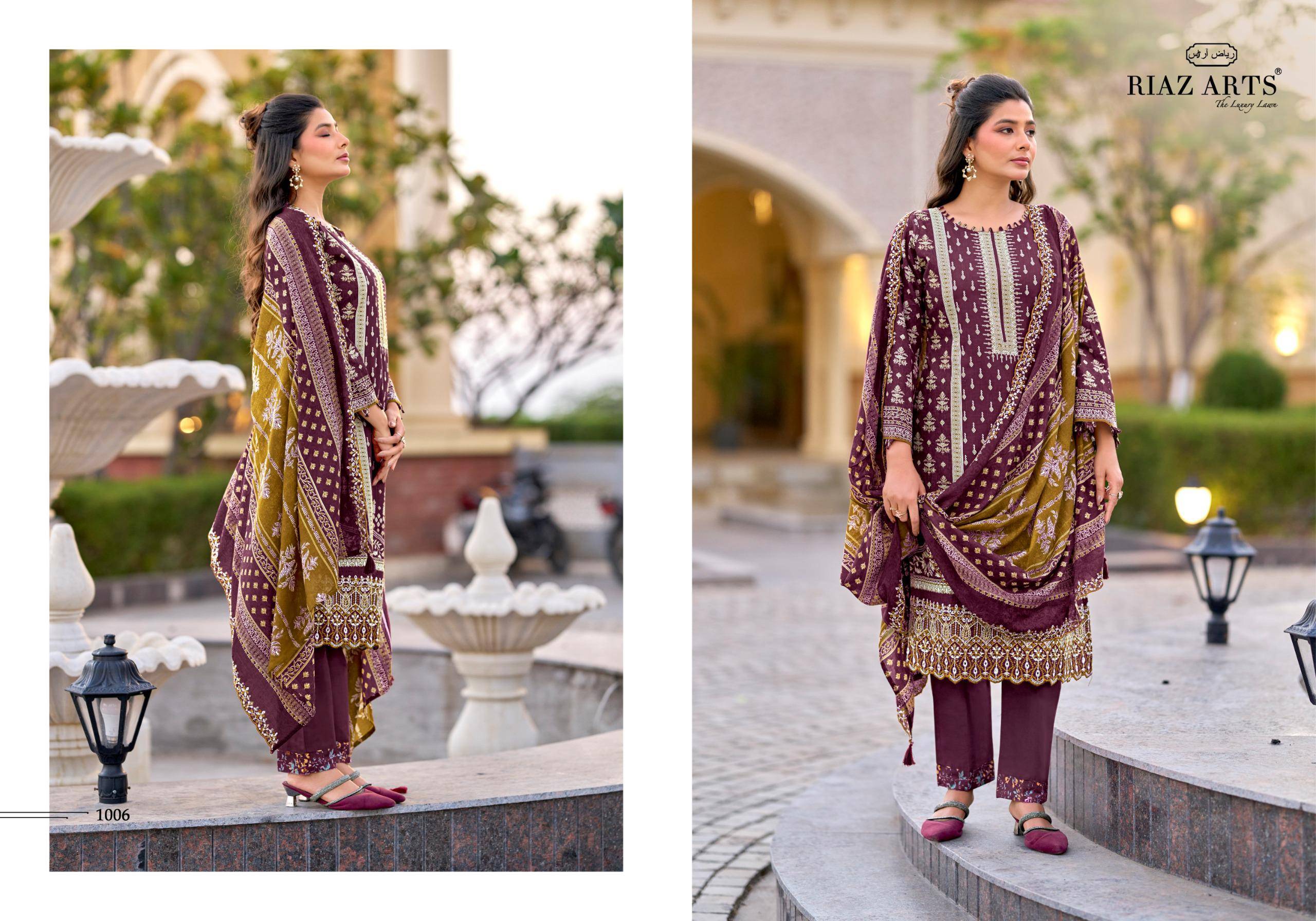 BIN SAEED BY RIAZ ARTS PRINTS 1001 TO 1006 SERIES Pakistani Stylish Embroidered COTTON CAMRIC Dresses At Wholesale Price